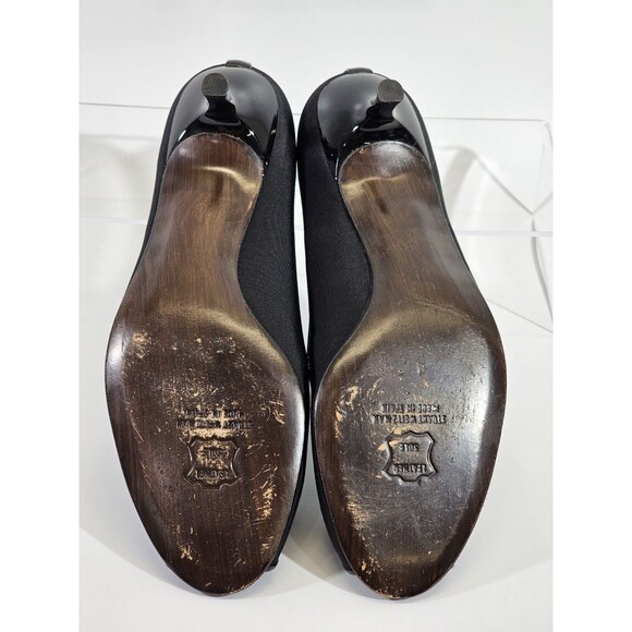 LM‎ Women's 8 Stuart Weitzman Black Open Toe Bow Detail Kitten Heels Pumps Shoes - Picture 8 of 9